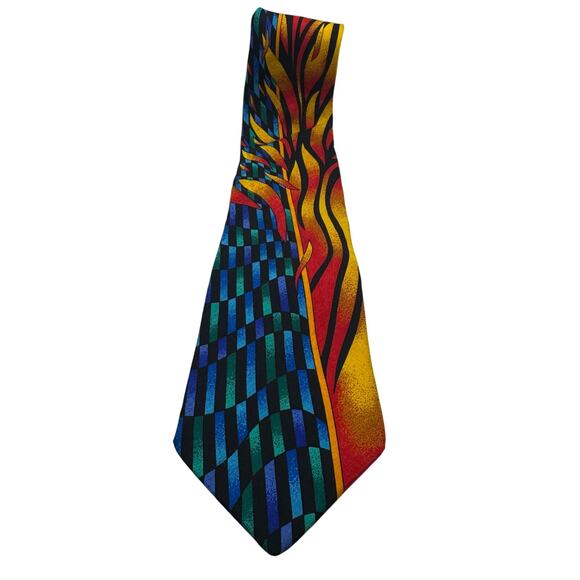 Rush Limbaugh Tie Vtg 1995 No Boundaries Silk Flame Geometric 58in Made in USA - Picture 1 of 5